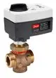 Danfoss Durchgangsventil mit elektrischer Steuerung, mittlerem Anschluss, aus Messing. Oben mit Bedienelement und Typenschild versehen.
